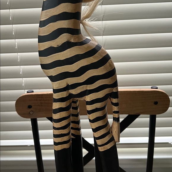 Handcrafted Wooden Zebra Giraffe Sculpture (39” tall.  Base is 4.5” x 8”. - Picture 3 of 6